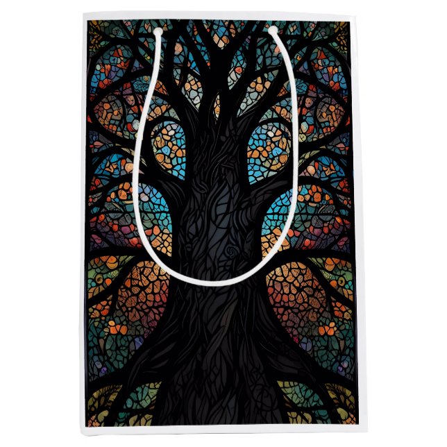 Sac Cadeau Moyen Arbre De Vie Vitré Mosaïque Art (Devant)