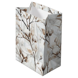 Sac Cadeau Moyen Arbre Fleurissant Blanc Romantique Noël