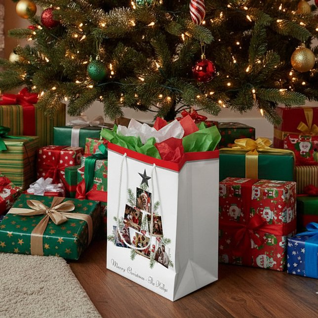 Sac Cadeau Moyen Arbre photos de Noël personnalisées (Créateur téléchargé)