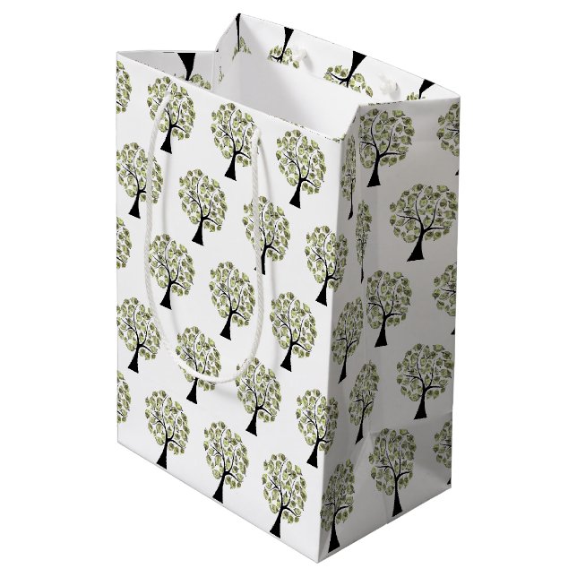Sac Cadeau Moyen Arbres à argent sur fond blanc (Dos Angle)