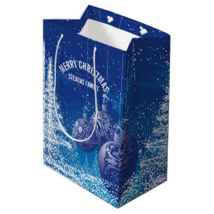 Sac Cadeau Moyen Arbres de Noël Bleus Et Blancs & Ornements