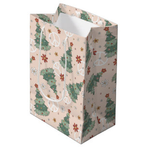 Sac Cadeau Moyen Arbres de Noël et signes de paix Motif