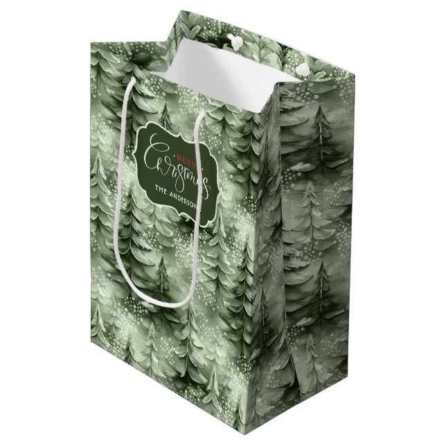 Sac Cadeau Moyen Arbres de Noël peints Green ID1008 (Devant Angle)