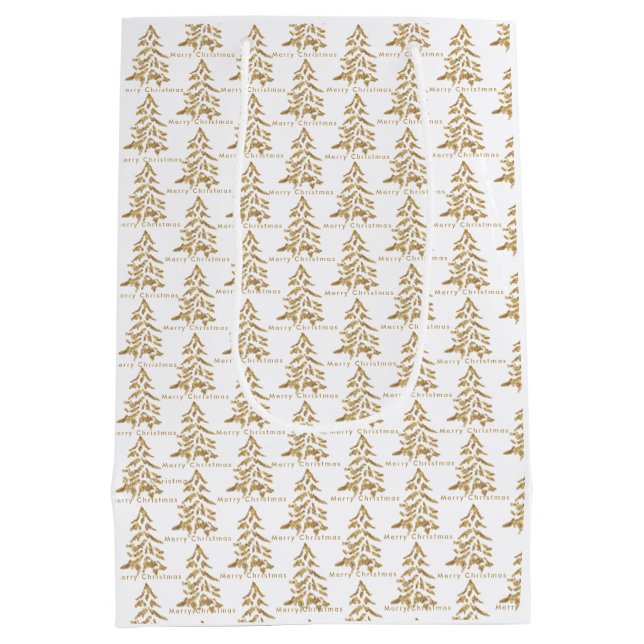 Sac Cadeau Moyen Arbres d'or Joyeux Noël (Dos)