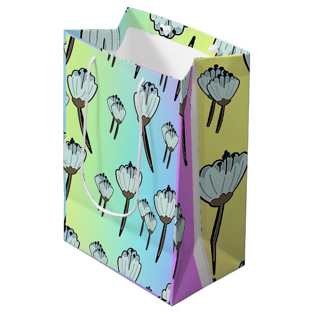 Sac Cadeau Moyen Arc-en-ciel de Fleurs Blanches (Devant Angle)