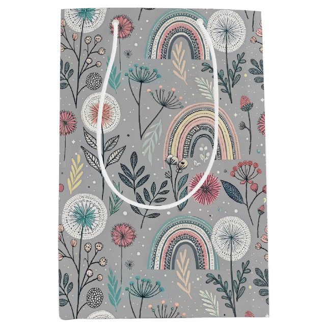 Sac Cadeau Moyen Arc-en-ciel et botanique (Devant)