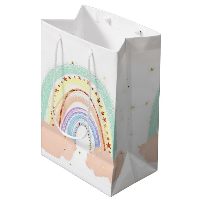 Sac Cadeau Moyen Arc-en-ciel et étoiles  (Devant Angle)