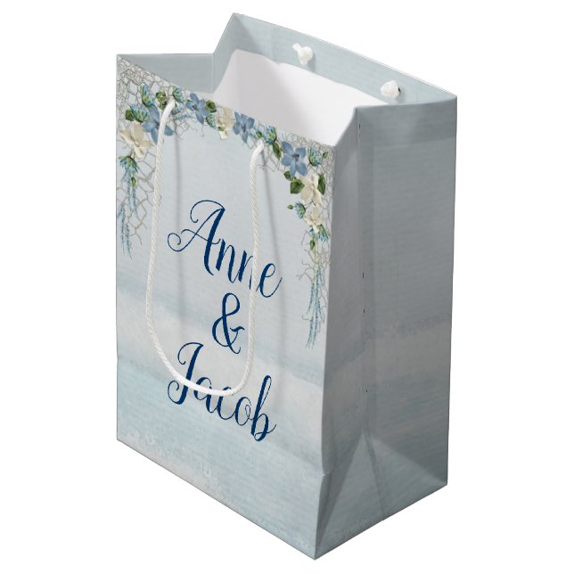 Sac Cadeau Moyen Arc Mariage floral sur aquarelle océanique (Devant Angle)