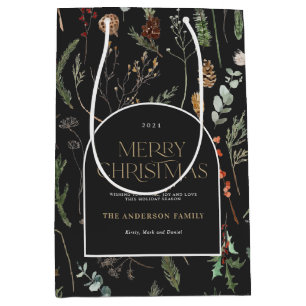 Sac Cadeau Moyen Arche de Noël aquarelle botanique enveloppement fl