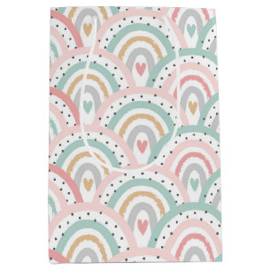 Sac Cadeau Moyen Arcs-en-ciel et cœurs pastel fantaisie blanc