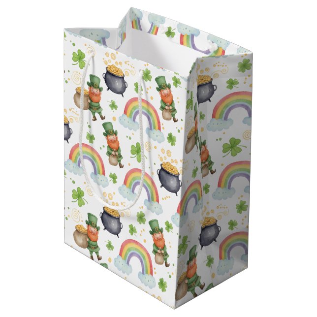 Sac Cadeau Moyen Arcs-en-ciel Trèfles Lutins Saint-Patrick  (Dos Angle)