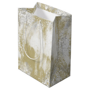 Sac Cadeau Moyen Argent et or frissonnés 