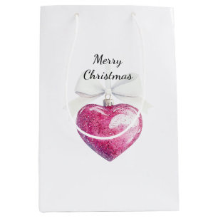 Sac Cadeau Moyen Argent rose Glam Coeur ornement Noël