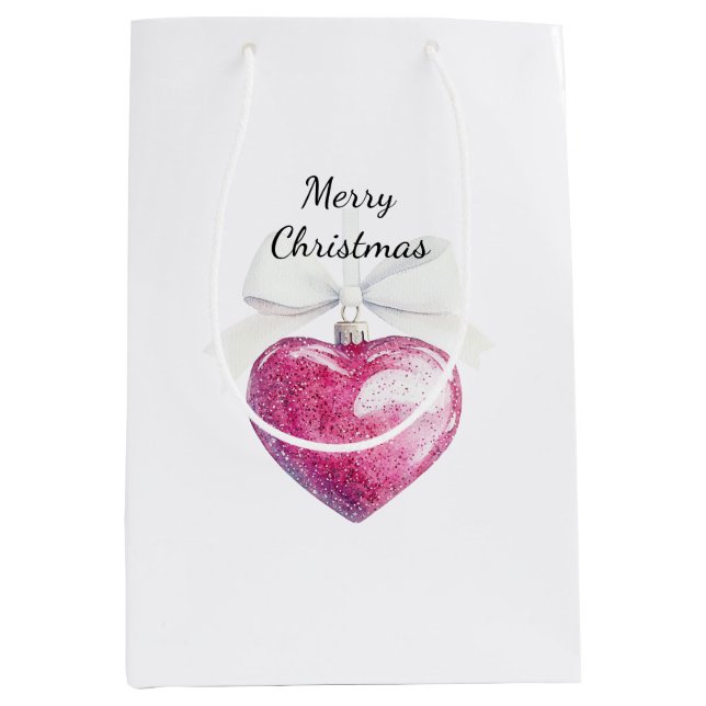 Sac Cadeau Moyen Argent rose Glam Coeur ornement Noël (Devant)