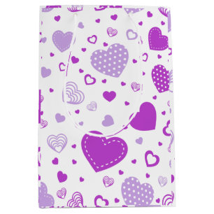Sac Cadeau Moyen Arrière - plan blanc de coeur pourpre