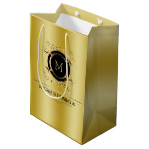 Sac Cadeau Moyen Arrière - plan or avec cadre or et noir
