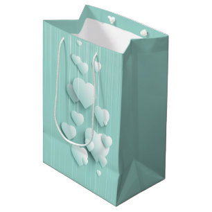 Sac Cadeau Moyen Arrière - plan vert clair avec coeur blanc 3D
