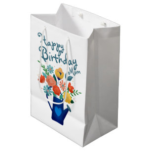 Sac Cadeau Moyen Arrosage plein de fleurs heureux Anniversaire mama