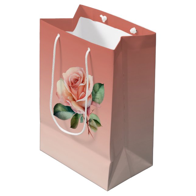 Sac Cadeau Moyen Arrose de roses roses Shower Floral de mariage (Devant Angle)