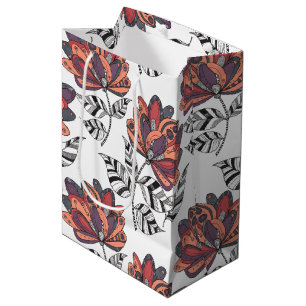 Sac Cadeau Moyen Art abstrait floral de style doodle violet rouille