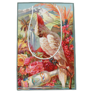 Sac Cadeau Moyen Art botanique vintage de cacatoès tropical et de r