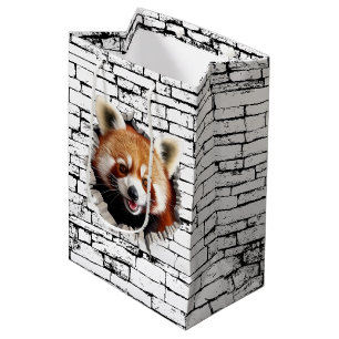 Sac Cadeau Moyen Art de mur brisé de Panda roux 3D – Safari réalist