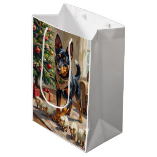 Sac Cadeau Moyen Art de Noël sur le thème du berger Australien Kelp