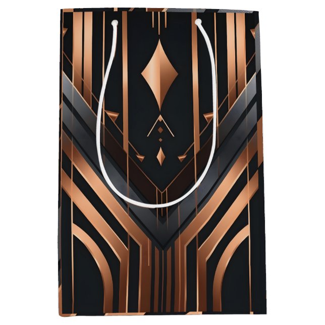 Sac Cadeau Moyen Art Deco Copper & Silver Geometric Design (Devant)