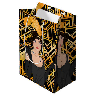 Sac Cadeau Moyen art déco, flipper girl, vintage, grand Gatsby, chi