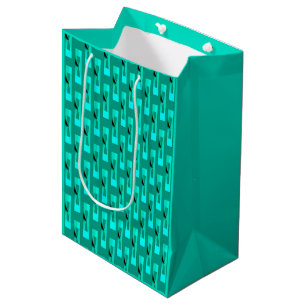 Sac Cadeau Moyen Art Déco Métallique Géométrique - Paon et sarcelle