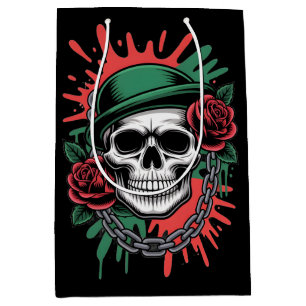 Sac Cadeau Moyen Art graphique audacieux : Crâne en chapeau melon a