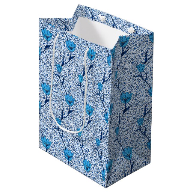 Sac Cadeau Moyen Art Nouveau Tulip Damask, Cobalt Blue (Devant Angle)