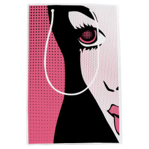 Sac Cadeau Moyen Art Pop Moderne de Bande Dessinée du Visage de Fem