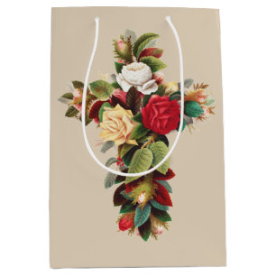 Sac Cadeau Moyen Art religieux croix botanique vintage de roses