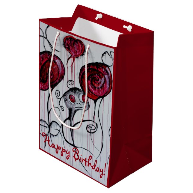 Sac Cadeau Moyen Art rose rouge de bonbon à amusement de Goth de (Devant Angle)