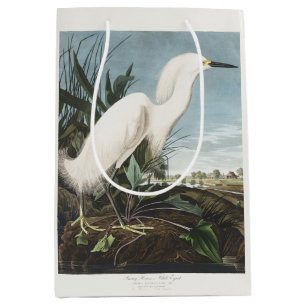 Sac Cadeau Moyen Art vintage d'Audubon représentant un héron neigeu
