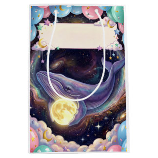 Sac Cadeau Moyen Artistic Whale & Moon Gift Bag for Any Occasion
