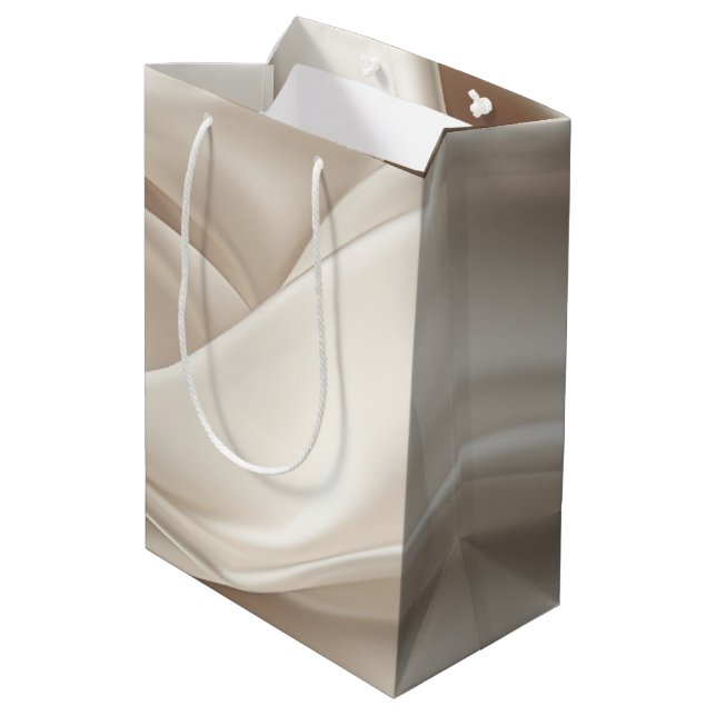 Sac Cadeau Moyen Assez Champagne Or Romantique Faux Satin Mariage (Dos Angle)