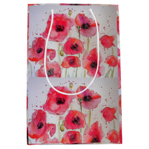 Sac Cadeau Moyen Assiette de fête en papier motif fleur de pavot ro