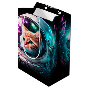 Sac Cadeau Moyen Astronaut de chat spatial drôle Kitty Galaxy Unive