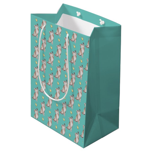 Sac Cadeau Moyen Atteinte de chats pour papillon jaune sur Turquois (Dos Angle)