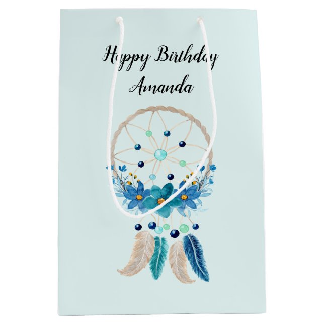 Sac Cadeau Moyen Attrape-rêves bleu design bohème chic (Devant)
