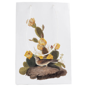 Sac Cadeau Moyen Audubon Vesper Sparrow et Prickly Pear Cactus