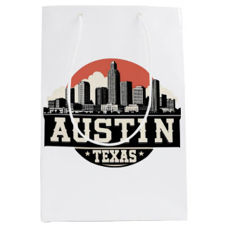 Sac Cadeau Moyen Austin City Texas Skyline Retro Black & White Art