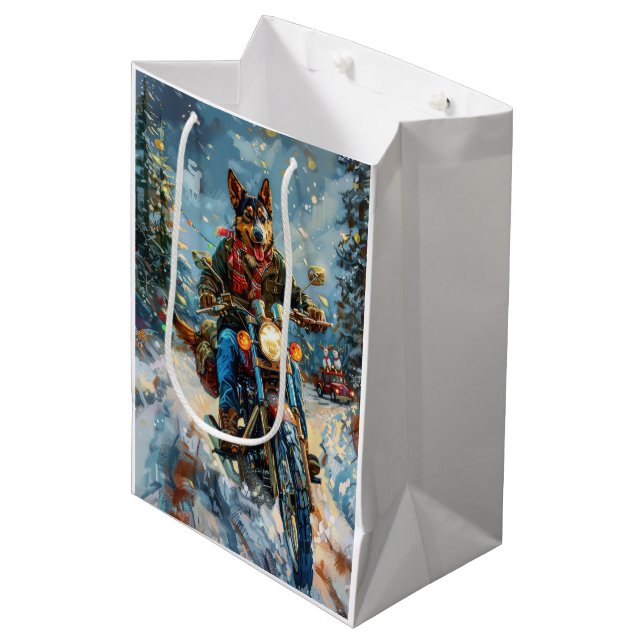 Sac Cadeau Moyen Australian Kelpie Chien équitation moto Noël (Devant Angle)