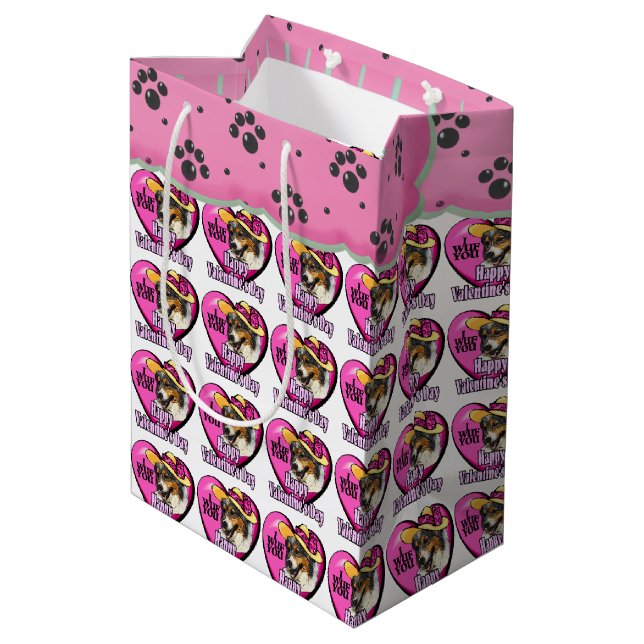 Sac Cadeau Moyen Australian Shepherd Dog Valentine's Day (Dos Angle)