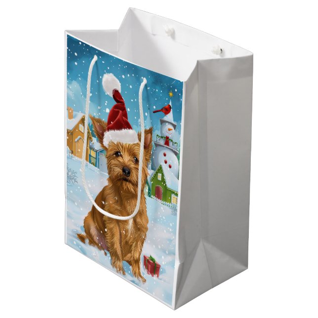Sac Cadeau Moyen Australie Terrier Winter Wonderland Noël (Devant Angle)