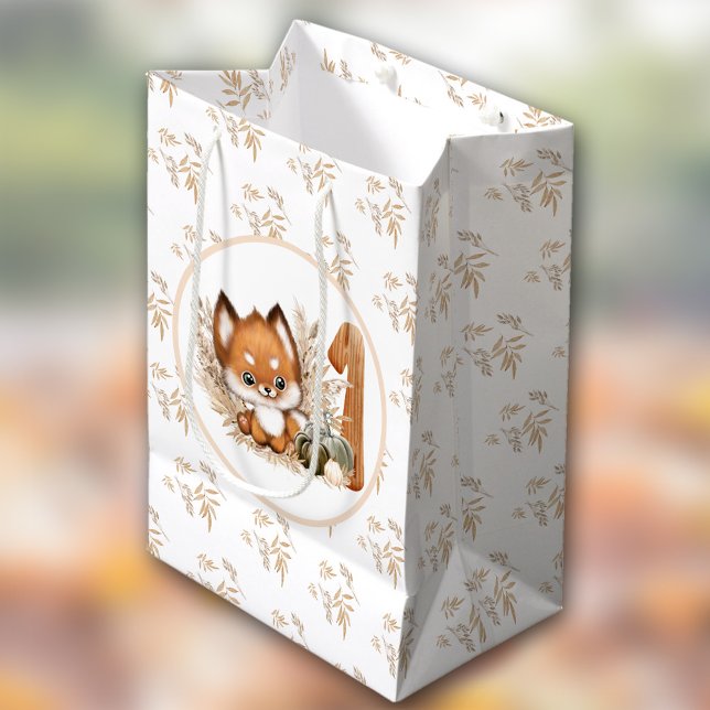 Sac Cadeau Moyen Automne 1er Anniversaire Mignonne Fox (Fall Autumn 1st Birthday Cute Fox Medium Gift Bag)