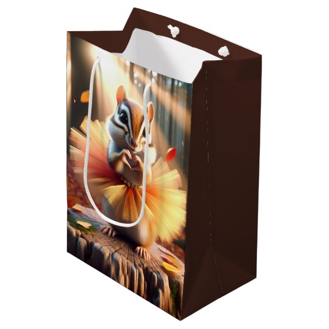 Sac Cadeau Moyen Automne Anniversaire Chipmunk portant un Tutu (Devant Angle)