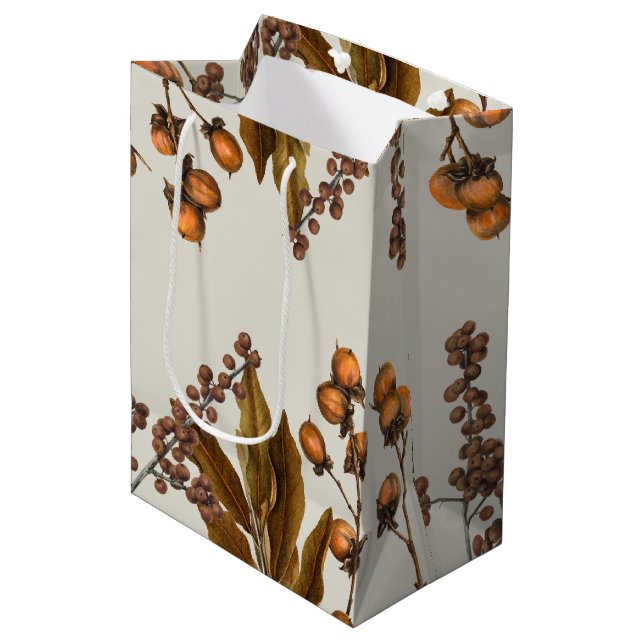Sac Cadeau Moyen Automne Automne Aquarelle Feuilles de feuillage (Devant Angle)